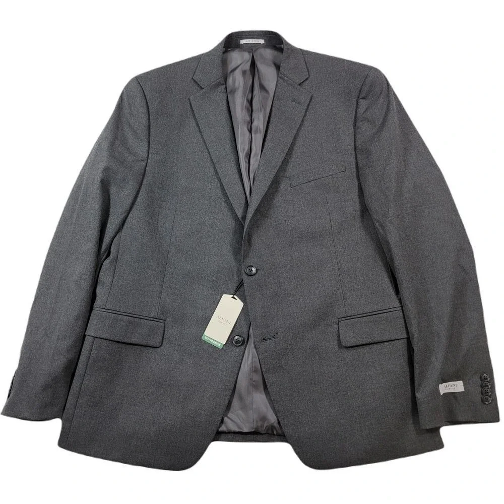 Alfani Slim-Fit Suit Jacket Mens 46R 46 Stretch Solid‎ Charcoal Blazer $360 NEW